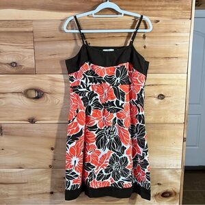 Bob Timberlake Tropical Print Sundress Orange & Brown Floral Summer Linen/Cotton